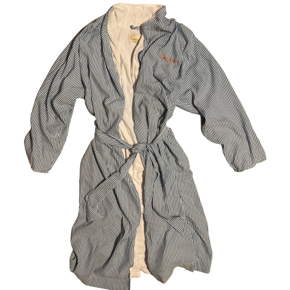 Telegraph Hill San Francisco Seersucker Terry Lined Robe Blue White Striped M